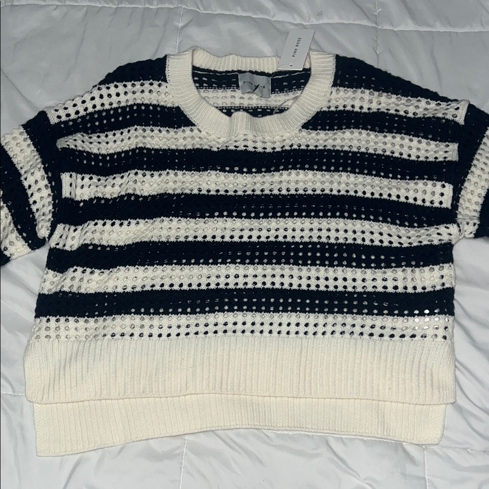 Pink Rose Navy and Cream Striped Sweater